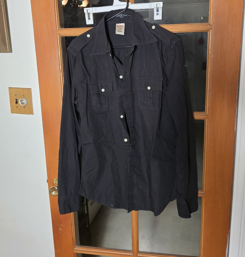 True Religion Men's Black Button Down Shirt Large